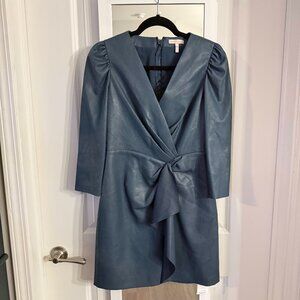 Rebecca Taylor Faux Leather Wrap-Style Dress – Size 4 – Blue